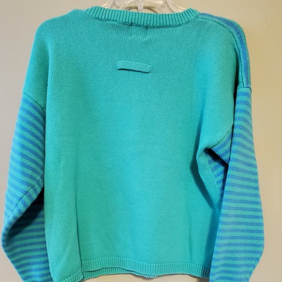 Vintage GAP Blue and Green Stripe Cotton Sweater - Picture 2 of 5